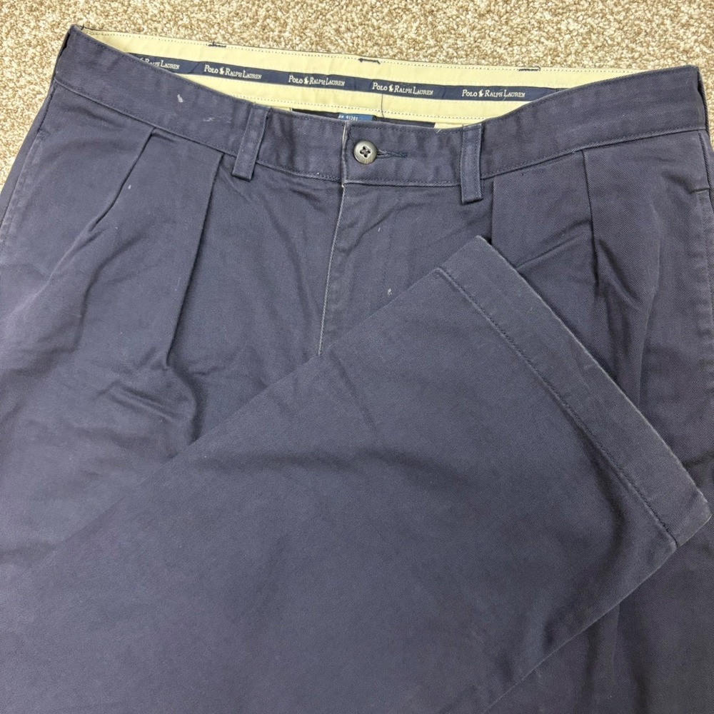 Polo Ralph Lauren Andrew Chino Pants Mens 34x30 Navy Pleated Chino Trousers
